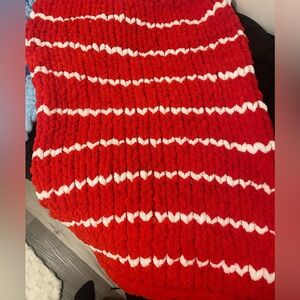 Hand Made Red and White Striped Blanket